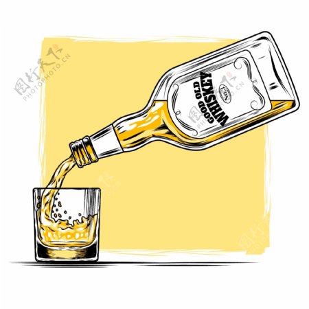 威士忌玻璃酒瓶和杯子