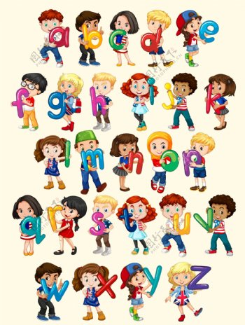 男孩和女孩的英文字母插图