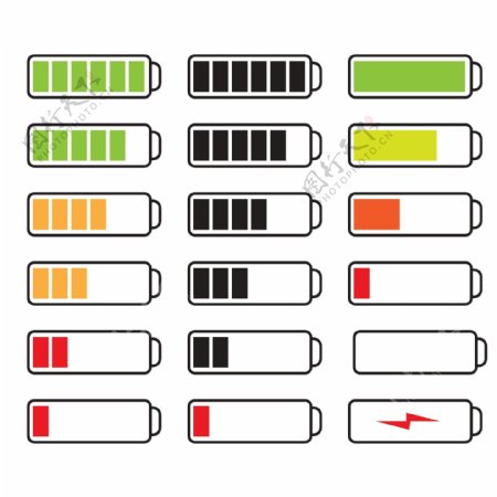 多个电池能源图标图形标志