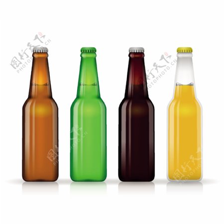 四款彩色汽水啤酒瓶装设计