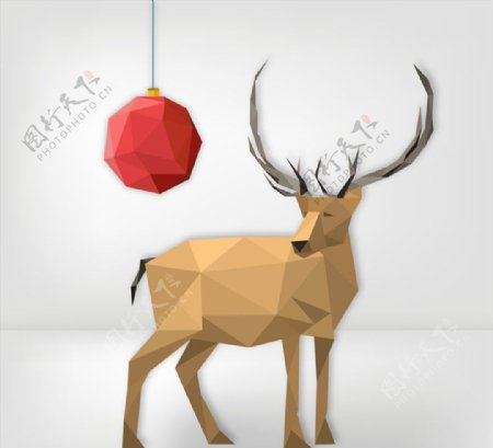 红色圣诞吊球驯鹿矢量素材