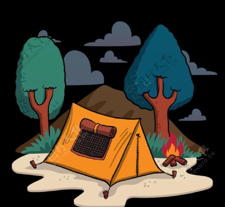 创意手绘野营帐篷矢量素材