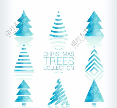8款蓝色圣诞树矢量素材