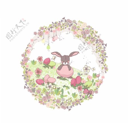温馨花朵小兔素材