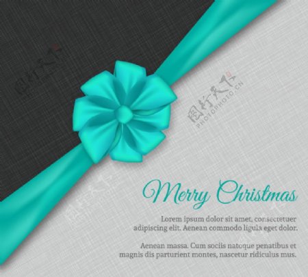 蓝绿色丝带花装饰圣诞卡矢量素材