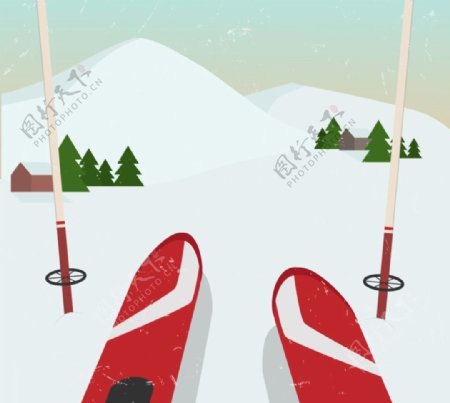 创意雪山滑雪插画矢量素材