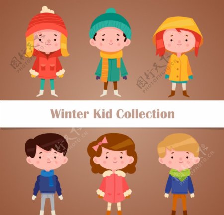 冬季里的卡通小孩