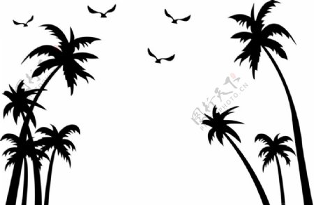 椰子树海鸥硅藻泥背景