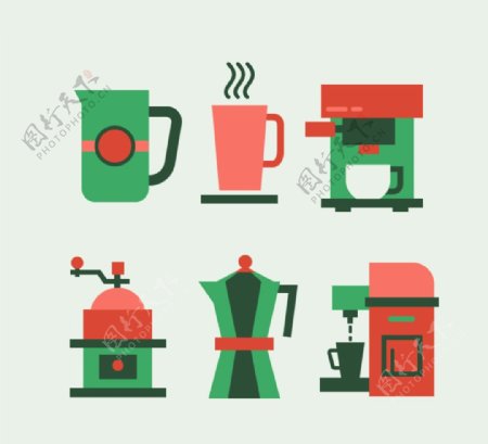 咖啡机和咖啡杯矢量素材