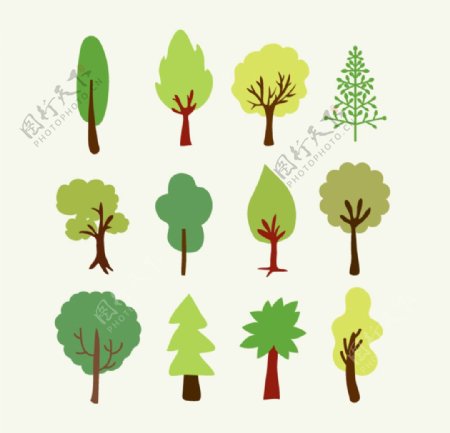 卡通树木素材各种树