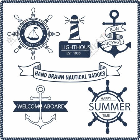5款手绘航海徽章矢量素材