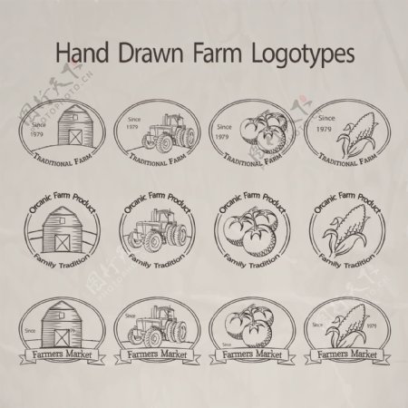 12款手绘农场标志矢量素材