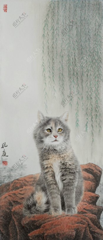 吴孔庭高清工笔画猫