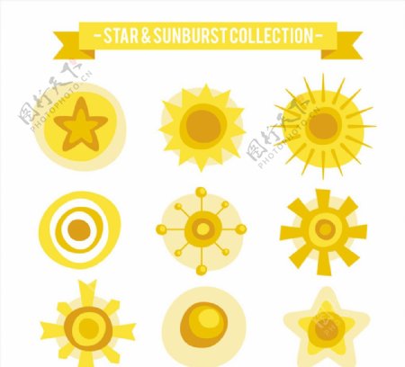 9款黄色太阳和星星矢量素材