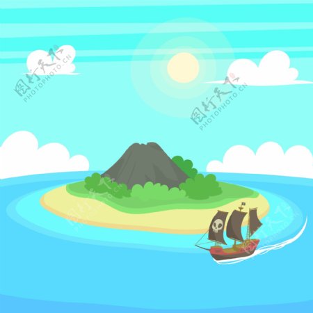海岛和海盗船背景