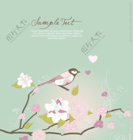 唯美清新手绘花朵小鸟广告海报