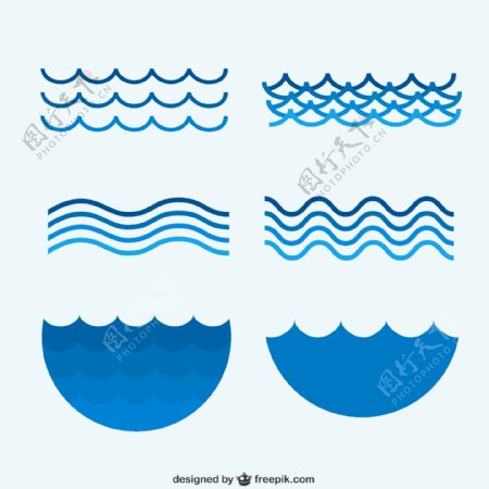 6款蓝色波浪设计矢量素材