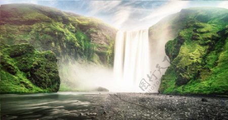 梦幻瀑布峡谷自然风景
