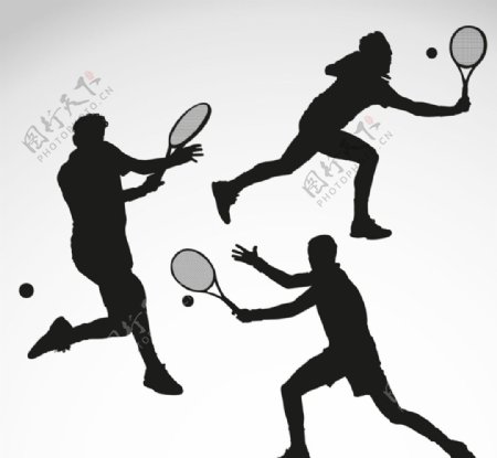 3款打网球的人物剪影矢量素材