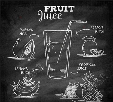 黑板上水果的果汁插图