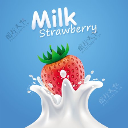 动感新鲜草莓与牛奶背景