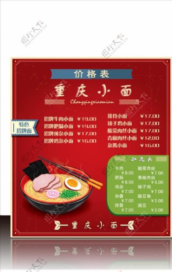 重庆小面面条餐单