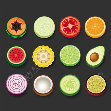 圆形的水果和蔬菜