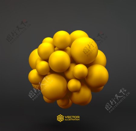 黄色三维分子球背景矢量素材