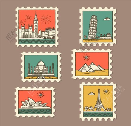 一套彩色的城市邮票