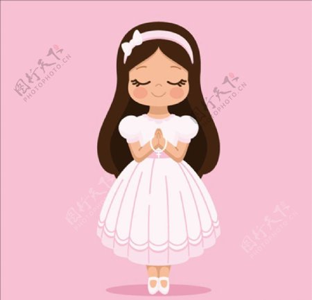 卡通在祈祷的女孩