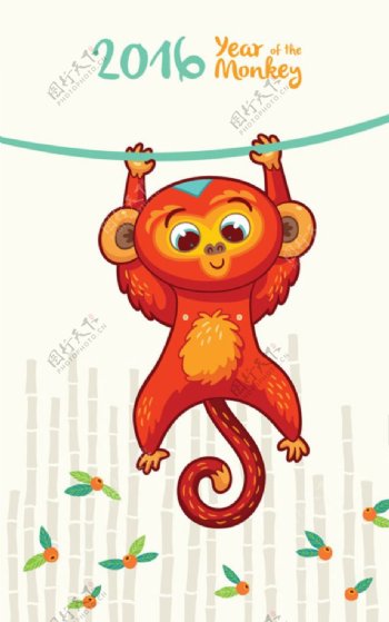 吊起来的猴子2016年贺卡