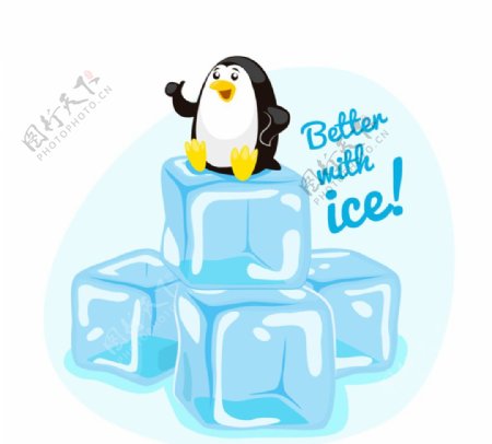 坐在冰块堆上的企鹅矢量素材