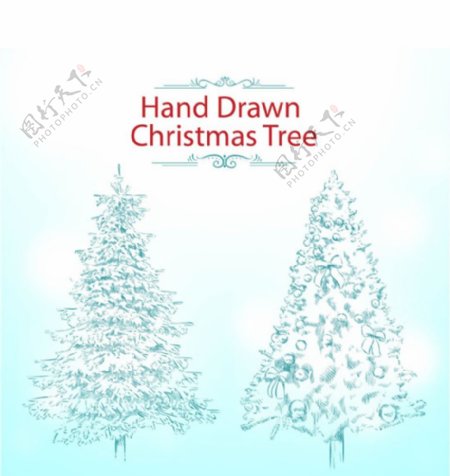 两款手绘素描圣诞树
