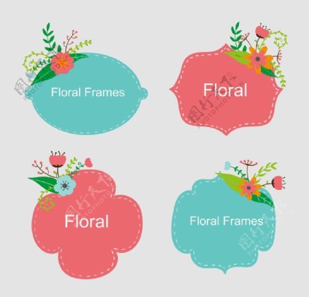 4款卡通花卉装饰标签矢量图