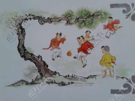 中国传统游戏蹴鞠绘画