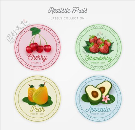 四款圆形水果标签
