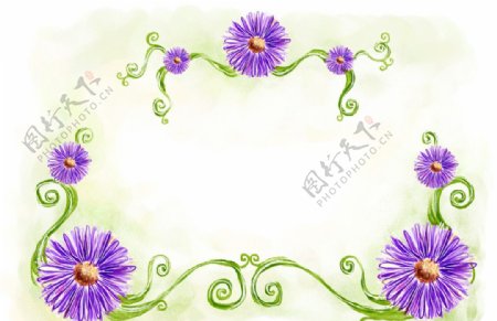 紫色菊花藤蔓边框背景