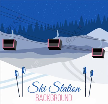 卡通滑雪运动场海报