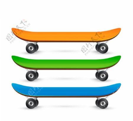 3款彩色滑板矢量素材