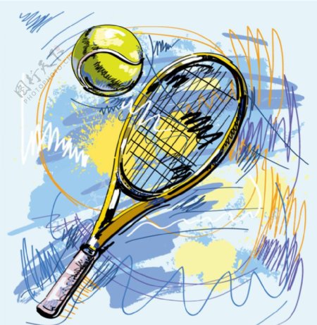 手绘网球拍插画