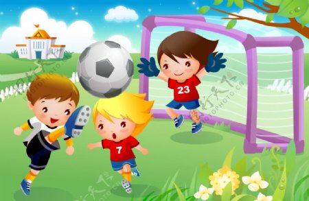 卡通儿童足球运动矢量图