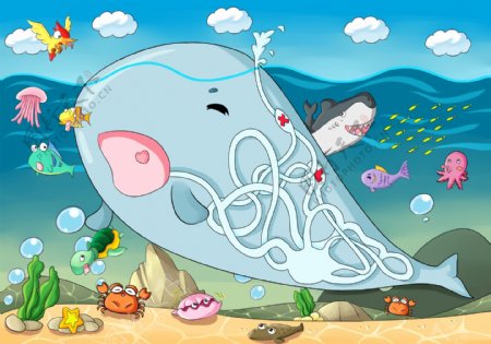 鲸鱼迷宫插画