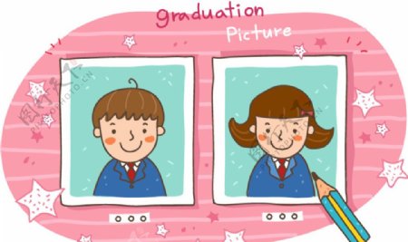 卡通男孩与女孩毕业照片