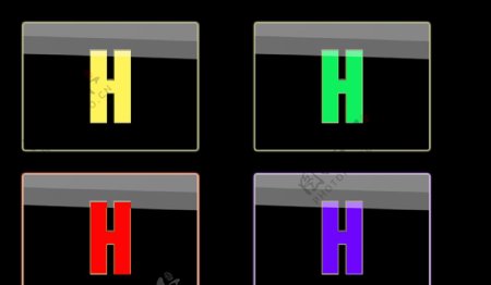 红黄蓝绿四色方形H按钮图标