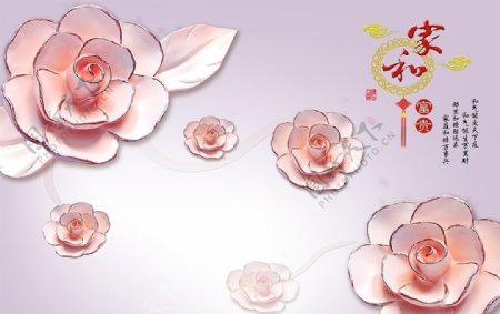 3D彩雕玫瑰花背景墙