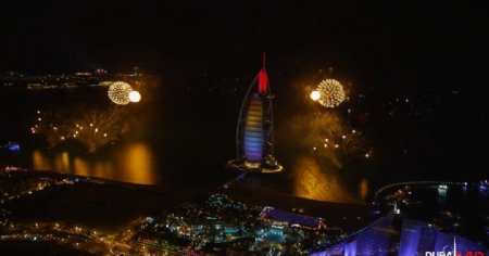 4k迪拜新年烟花表演航拍
