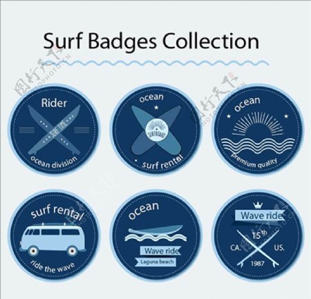 六款冲浪运动标签标志