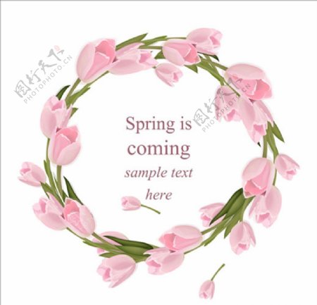 春季粉色花卉花环插图