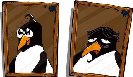可爱企鹅相框矢量素材
