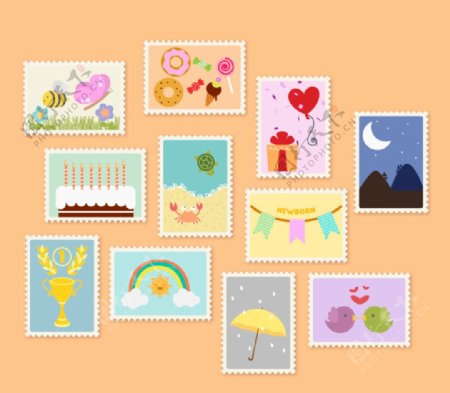 童趣邮票设计矢量素材